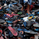 Footwear of migrant protesters chased away by Mumbai Police.
